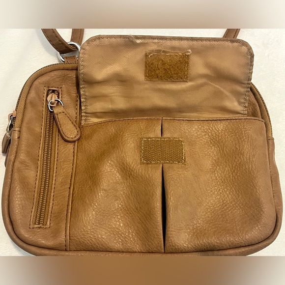 MultiSac Zippy Triple Light Brown Purse Tan Vegan Leather Crossbody Bag - Picture 3 of 16